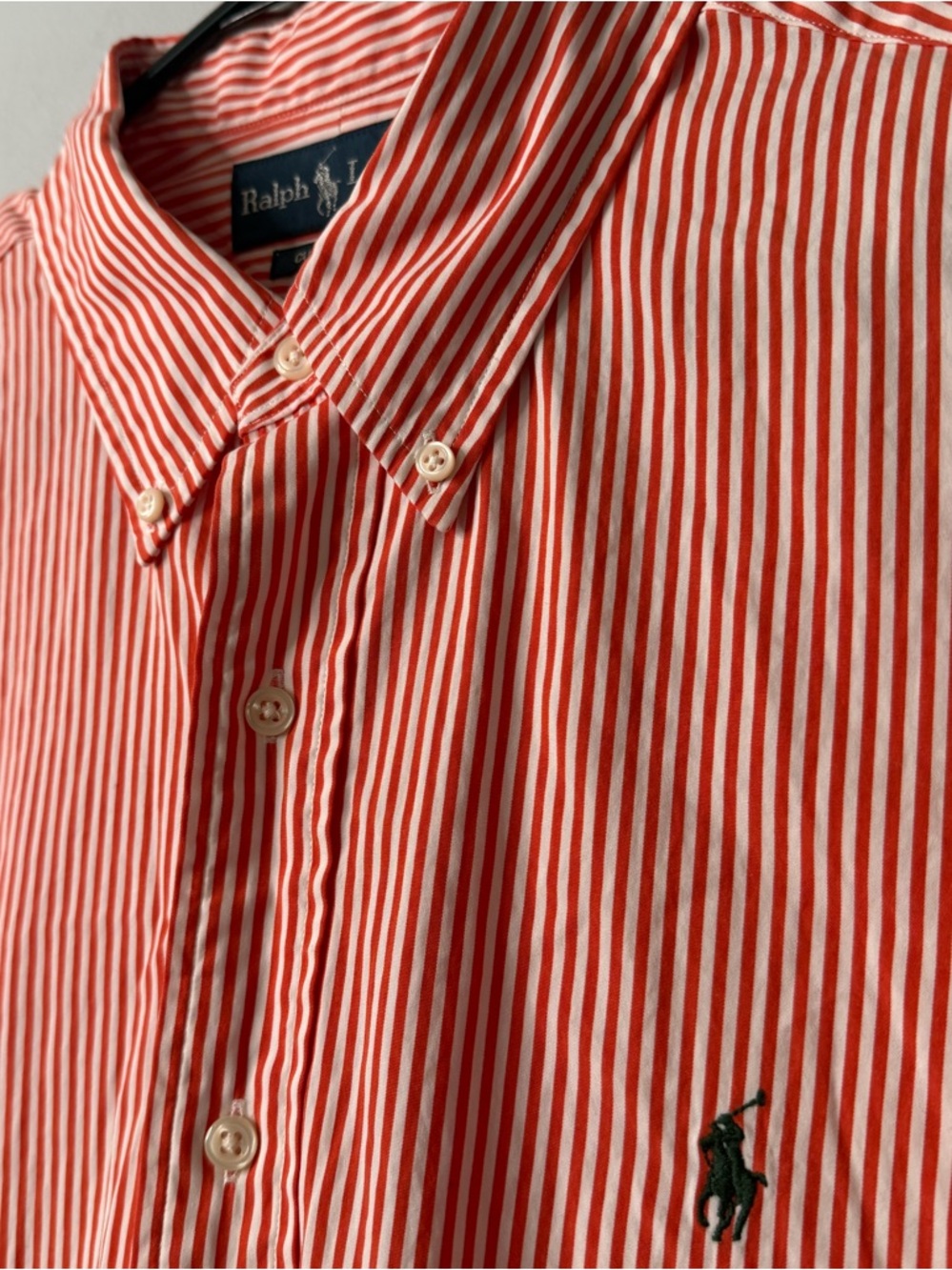 Ralph Lauren Red and White Vertical Stripe Button-Down Shirt